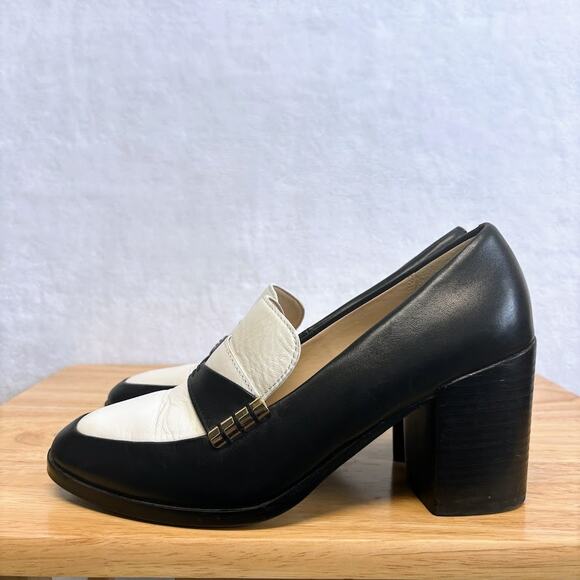 Cole Haan Mazie Colorblock Slip On Black Leather Loafer Stacked Heel Pump Size 8 - Picture 2 of 12